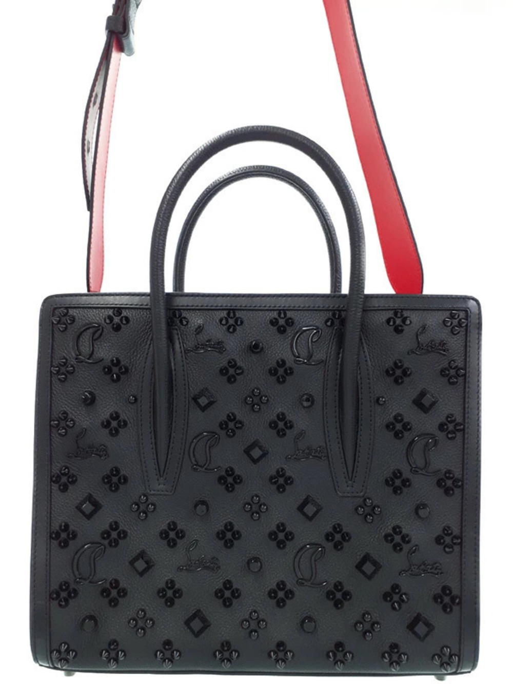 Christian Louboutin Paloma Loubinthesky Black Bag calf leather spikes debossed